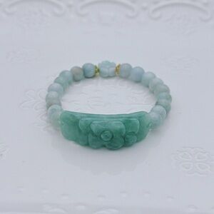 GB65 Handmade Jade half bangle Stretchable Bracelet